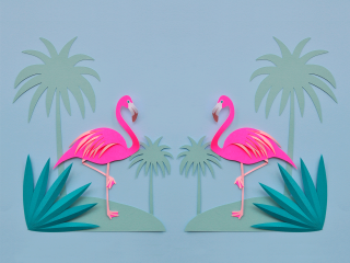 Pink flamingos beach palm trees - two palm tree free wallpaper