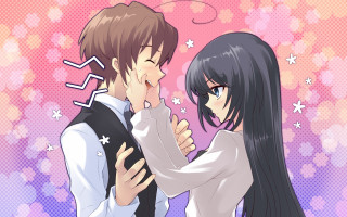 Anime couple armaround checkered halftone - their arm free wallpaper for desktop