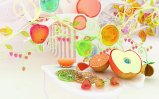 Fruit display variety sculpture background - generative free wallpaper for desktop