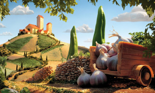 Truck garlic onions painting back - great composition free wallpaper