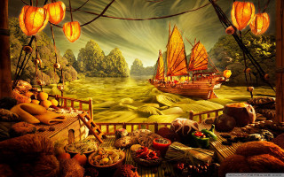 Boat sails room food decorations - a painting of a boat free wallpaper