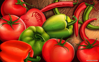 Vegetables table cloth red green - a table top free wallpaper for desktop