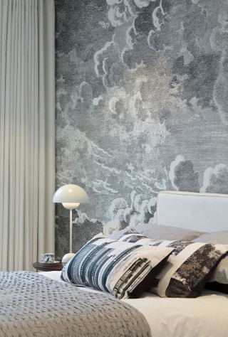 Bed white headboard gray wall - a gray wall behind free wallpaper for mobile