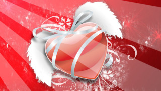 Red heart ribbon background snowflakes - snow flake free wallpaper