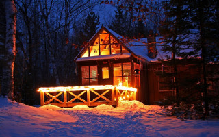Small cabin lit porch covered - a small cabin free wallpaper