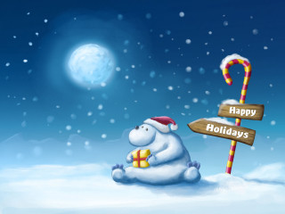 Polar bear snow signpost candy 2 - free holidays wallpaper