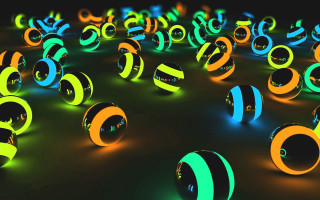 Glowing balls black background white - interactive free wallpaper
