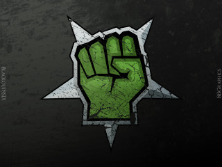 Green fist star black background - a white star free wallpaper