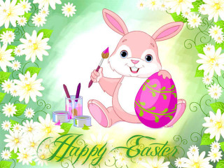 Happy easter bunny paintbrush egg - daisy free wallpaper