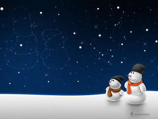 Snowman snow night sky stars - benoit b. mandelbrot free wallpaper for desktop