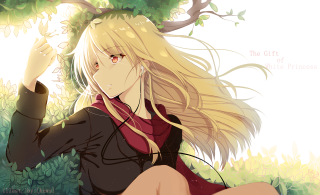 Girl blonde hair sitting grass - an anime free wallpaper