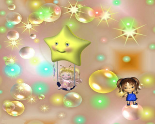 Girl star flying bubbles air - bubble free wallpaper