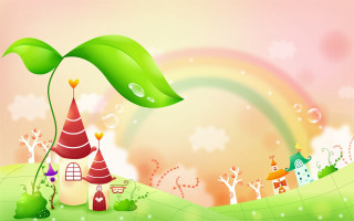 Green leaf flying house rainbow - chiho aoshima free wallpaper