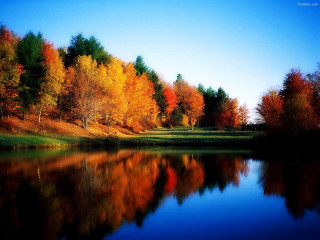 Lake trees fall colors blue 2 - fall free wallpaper