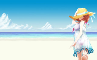 Woman hat beach ocean suitcase - a suitcase free wallpaper