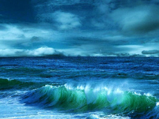 Ocean waves boat cloudy sky - expressionism free wallpaper