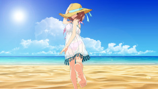 Woman hat beach ocean blue - kyoani free wallpaper for desktop