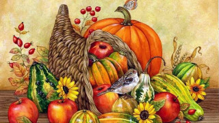 Basket fruit vegetables bird top - fall vibrancy free wallpaper