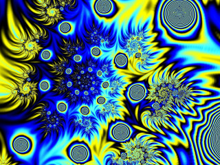 Blue yellow flower fractals glow - analytical art free wallpaper