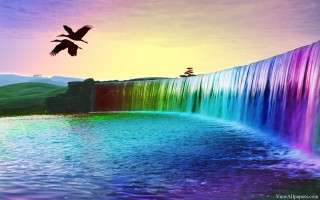 Bird flying waterfall rainbow background 3 - waterfall free wallpaper for desktop