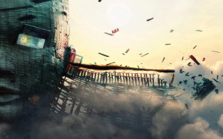 Surreal building clouds sky birds - the cloud free wallpaper for desktop