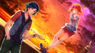 Anime couple sunset clouds red 2 - cyril rolando free wallpaper