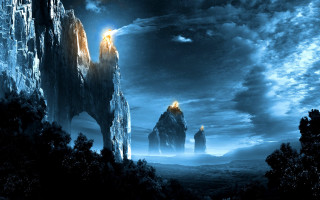 Fantasy castle mountain full moon - a fantasy scene free wallpaper
