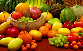 Basket fruit vegetables stilllife neoplasticism - a basket of fruit free wallpaper