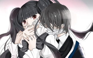 Anime girls hugging black hair 2 - black hair free wallpaper for desktop