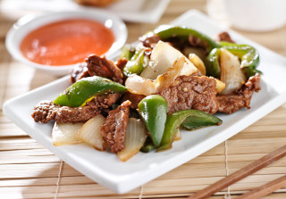 Plate food meat vegetables chopsticks - a stock photo free wallpaper