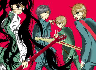 Group longhair guitar red pink - toyism free wallpaper