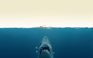 Shark open mouth boat background 2 - realism free wallpaper