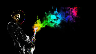 Man black suit rainbow smoke - holding free wallpaper for desktop