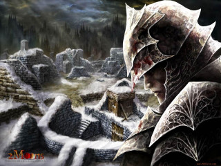 Man whitecoat blackhelmet bloodyface snowylandscape - a black helmet free wallpaper