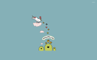 Cartoon unicorn flying castle banners - whimsical free wallpaper