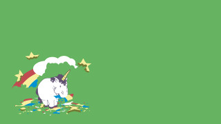Unicorn rainbow stars green background - surreal design free wallpaper for desktop