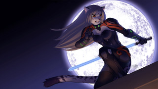 Cartoon woman sword full moon - a sword in front free wallpaper