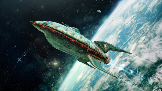 Spaceship floating planet star trek - conceptart free wallpaper