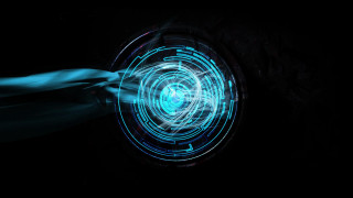 Spinning circular object blue lights - side in the dark free wallpaper