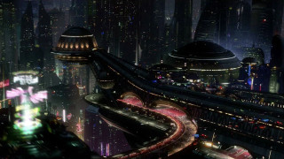 Futuristic city night lights traffic - cyberpunk city free wallpaper