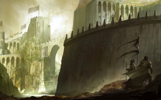 Man bridge river castle gate - andreas rocha free wallpaper
