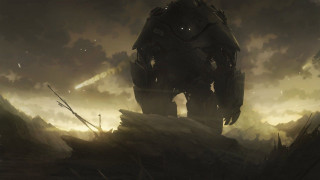 Giant robot field grass sky 2 - a light beam free wallpaper
