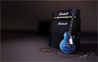 Blue guitar amp cord black - photorealistic imagery free wallpaper