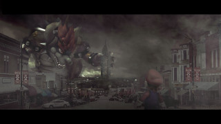 Man monster city street building - giant free wallpaper