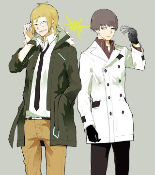 Anime characters standing side by - a coat free wallpaper