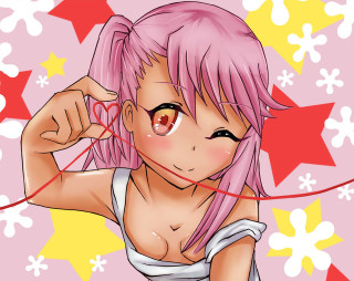 Cartoon girl pink hair string - her neck free wallpaper