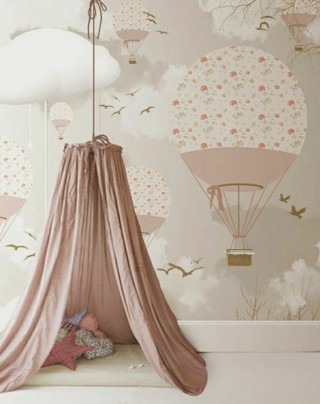 Pink canopy bed wallpapered room - soft color free wallpaper for mobile
