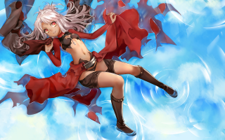 Woman red dress flying sword - a red cape free wallpaper for desktop