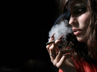 Woman smoking cigarette dark smoke - smoke free wallpaper