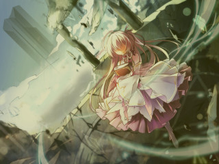 Girl dress tree fence bird - overhead free wallpaper for desktop